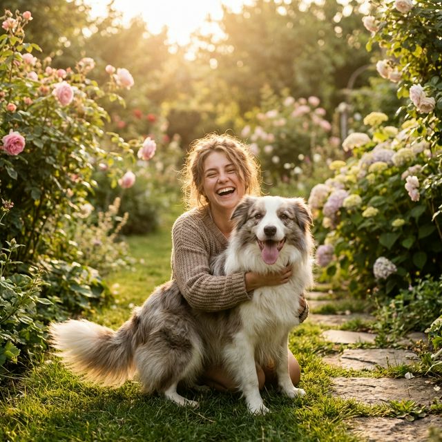 Dueña feliz con su perro